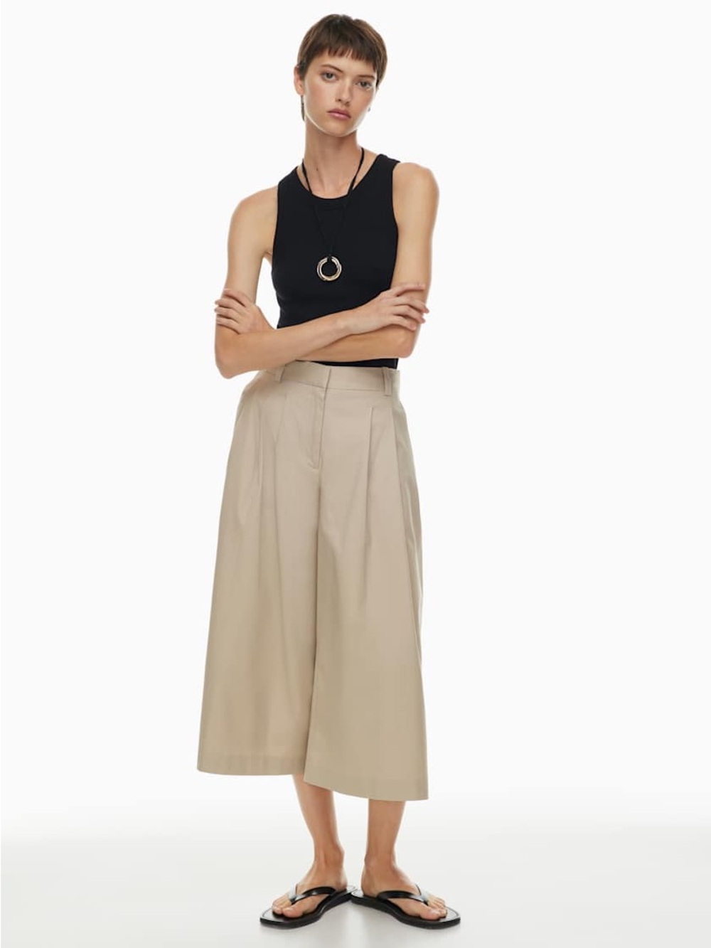 Aritzia Babaton High-Rise Wide-Leg Cropped Trousers in Beige